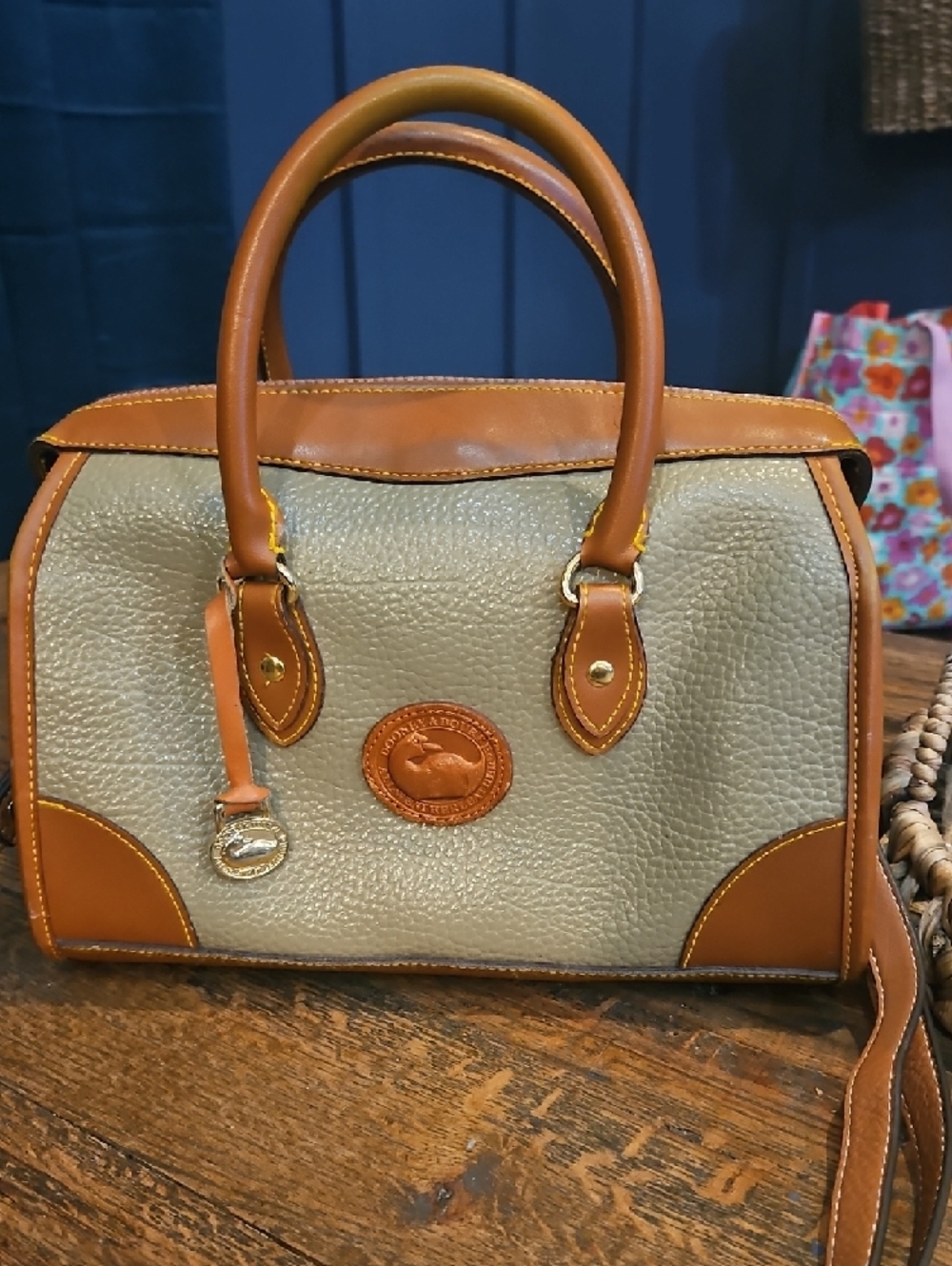 Dooney & Bourke Tan and Cream Pebbled Leather Satchel - Picture 2 of 16